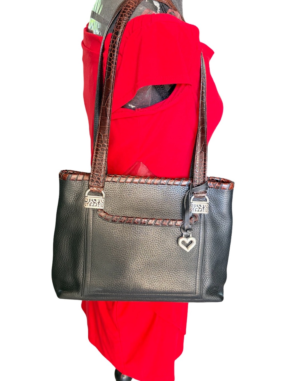 Brighton Leather Handbag Black Leather with Brown Trim